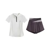 Комплект одежды (Белая короткая футболка с коротким рукавом + Фиолетовые штаны)
