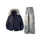 Темно-синий синий топ + желтые штаны с подкладкой