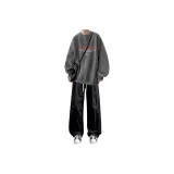 Комплект одежды: Флисовая подкладка, темно-серый свитшот WEEK + черные штаны с оборками