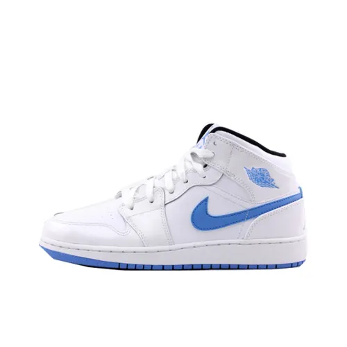 Jordan Air Jordan 1 Нескользящий Легкий MID Топ Винтажные Баскетбольные Кроссовки Мужские Белый Синий