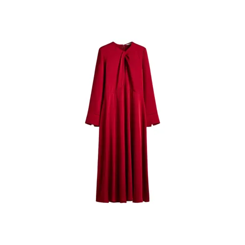 H M Темно-красные женские длинные платья с длинными рукавами