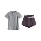 Комплект одежды (Серый с коротким рукавом + Фиолетовые штаны)