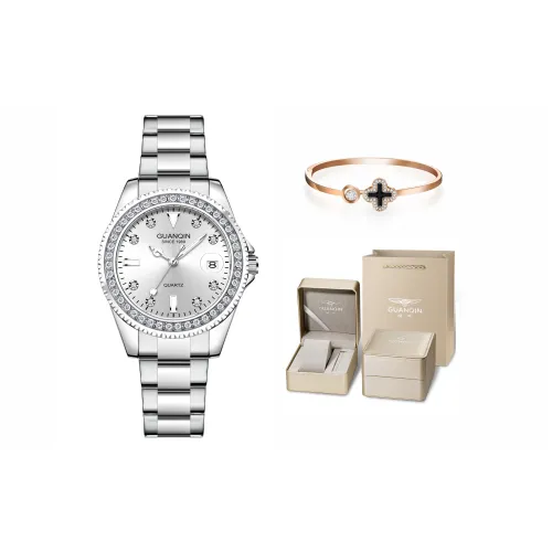 GUANQIN Кварцевый механизм нержавеющая сталь ремешок часы женские розовый циферблат