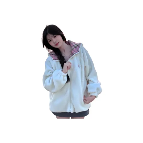 ZVJH Молоко Белый Утолщенный и с Флисовой Подкладкой Женская Бархатная Куртка