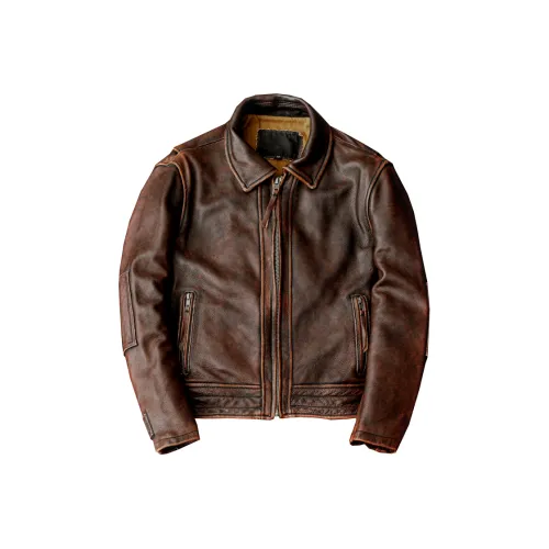 HJ Красный Коричневый Мужская Кожаная Куртка