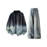 Темно-серый топ + синие штаны