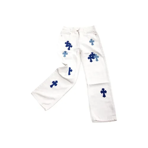 QEWBG Белый хлопок [Силуэт 3D-эффект кожаная этикетка] Унисекс Джинсы