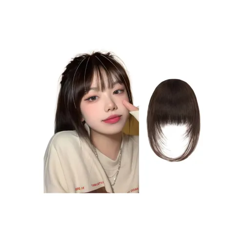 LUCY LEE Real Волосы Французская Ровная Чёлка Утолщённая с Боковыми Бородками Натуральный Фронтальный Волосной Патч Человеческие Волосы