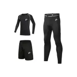 Трехкомпонентный комплект (Длинный рукав топ + штаны + шорты) с белыми полосами