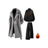 Серое пальто + черный свитер + черные штаны