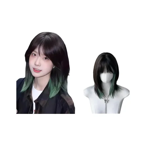 GLUNA Черный Pick up Ухо Зеленый Wolf Tail Wig Перука для Женщин Ребристая Кость Длина JK Аниме Косплей