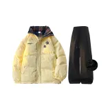 Светло-желтое пальто + черные штаны [с флисовой подкладкой]