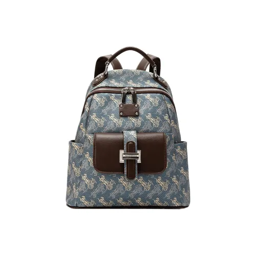 Jacoponnus Рюкзак из коровьей кожи большой женский коричневый и синий