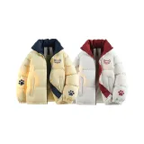 Светло-желтый хлопковый пуховик [Темно-синий ярлык] + экрю хлопковый пуховик [Красный логотип]