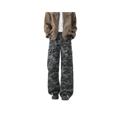 HOKLV Gray Camouflage С Attachable Button Unisex Cargo Pants HOKLV Серый Камуфляж С Съемной Кнопкой Унисекс Карго Брюки