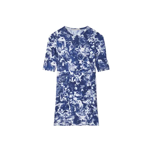 Stella McCartney SS24 Короткое платье с короткими рукавами женское морской синий