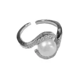 Серебряное кольцо с цирконием и жемчугом (утолщенное, с реальной золотой гальванизацией)