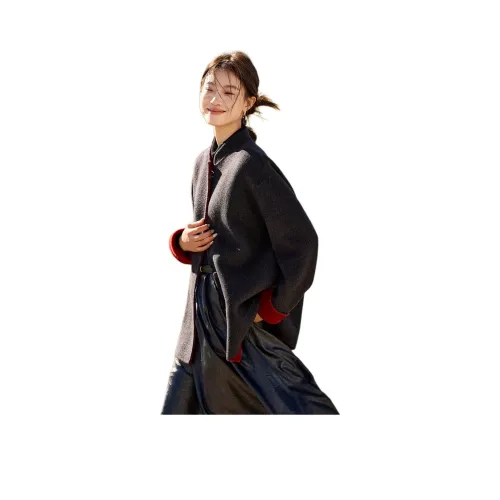 MOHANYIMEI Черный Красный Женское пальто