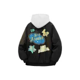 Черный хлопковый пуховик (в комплекте с высококачественным бело-серым свитшотом с фотанией)