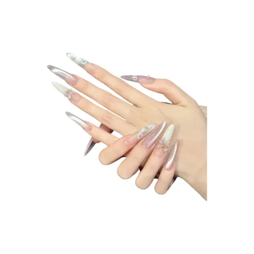 XIAMEIYU Минималистский стиль Боковая сторона Свет Ручной работы Кошачий глаз Nail Art 35 мм Фальшивый ногтик Заостренный тип Розовый Смужка Французский