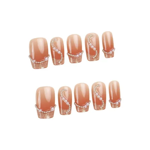 T Z Премиум Искрящийся Нитка бусин False Nail Укороченный Квадрат Телесный Градиентный Стиль Instagram