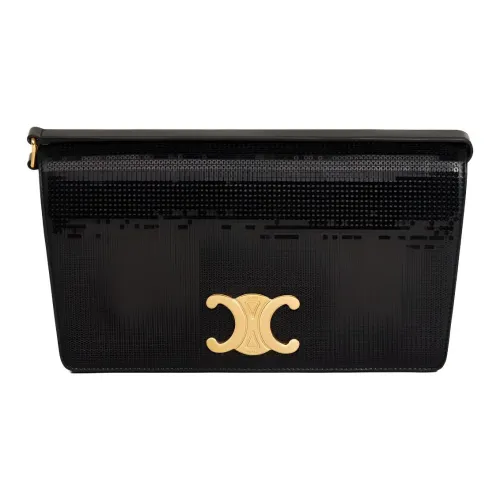 CELINE TriompheTrapeze Овчина с коровьей кожей Сумка через плечо Сумка на плечо Женская Черная