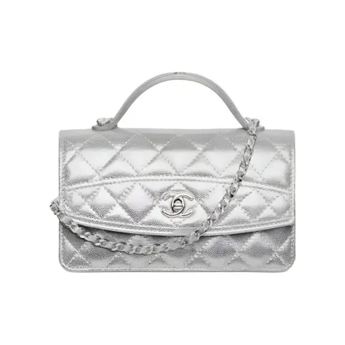 Chanel с рельефной текстурой телячья кожа одно плечо сумка женский серебряный