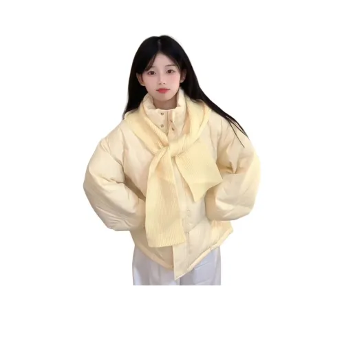 GUOZHEN Custard Пуховая куртка + с капюшоном Шарф Женская пуховая куртка (пуховик)