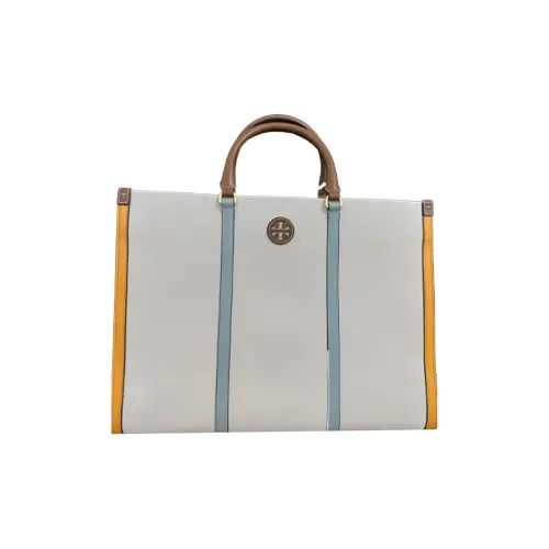 Tory Burch Холст и Кожа Одно Плечо Сумка Большая Женская Бежевая