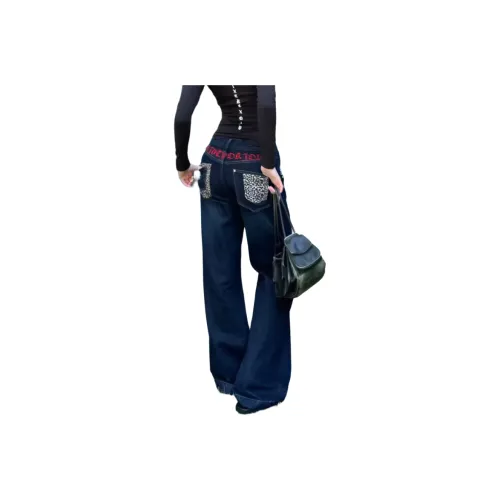 YGHOME OFFICIAL Темно-синий синий леопардовый принт унисекс джинсы