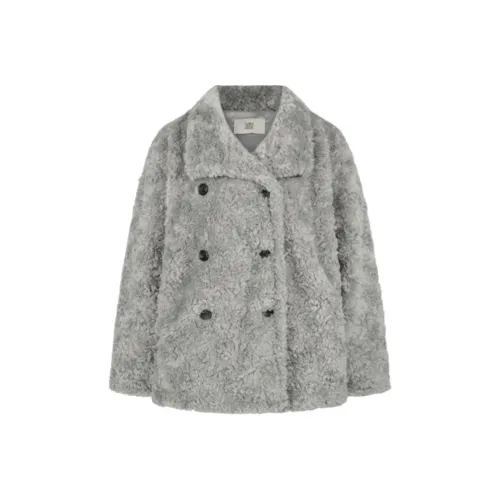 Letter From Moon Siphone Двойной Пуговица Мех Куртка Мех Женские