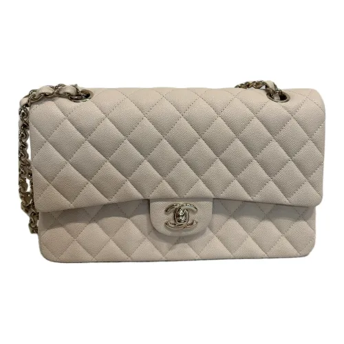 CHANEL Classic Flap CF Личи Коровья кожа Сумка на плечо Средний Женский Бежевый