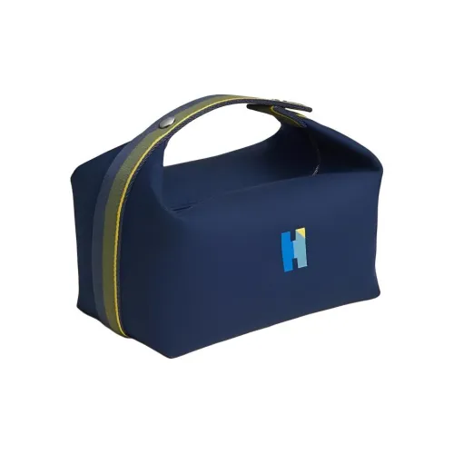 HERMES Невеста a Brac Хлопок Встроенная память Туалетная сумка Большая Женская Морской синий