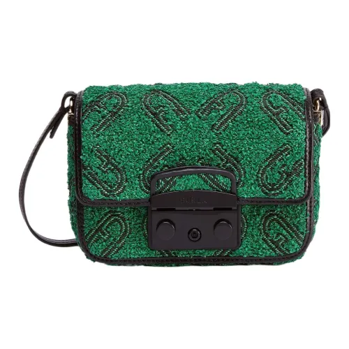 Furla Metropolis Collection Рафия Волокно Ткань Сумка через плечо Мини Женская Зеленый Черный