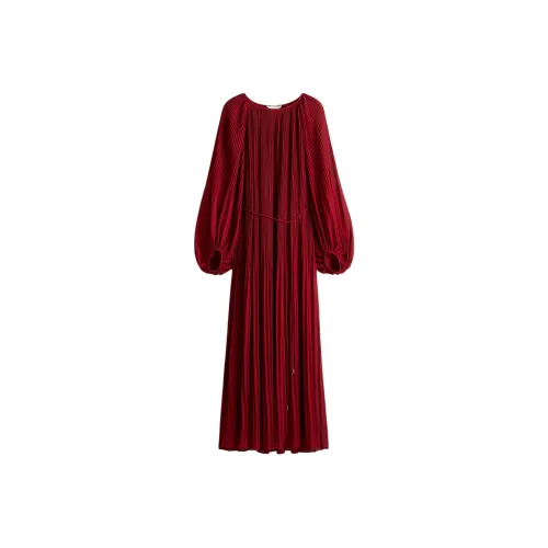 H M Темно-красные женские длинные платья с длинными рукавами