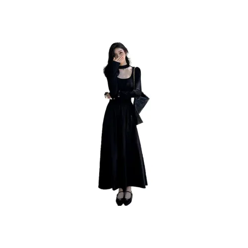 QIAOMONVHAI Длинное платье с длинными рукавами женское