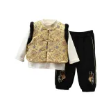 Комплект одежды (Желтый жилет + Абрикосовый свитшот + Черные штаны)