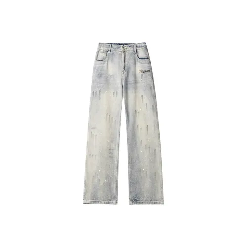 BAOZAN Синий Серый Съемный Бренд Этикетка Унисекс Джинсы