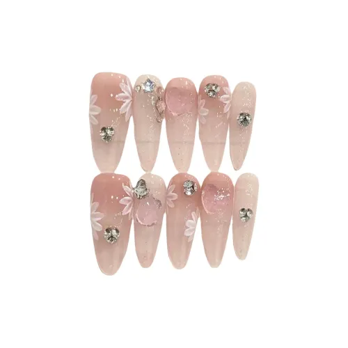 Rui Jin Мягкий Ледяной Прозрачный Градиентный Румяна Розовый False Nail Миндаль MID Длина (размер в длину) Румяна Однотонный Стразы Украшенный