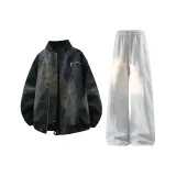 Топ Черный Хлопковый пуховик + Штаны Белый Фотиния Серый с флисовой подкладкой