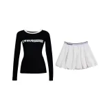 Чёрный топ + Белая укороченная юбка