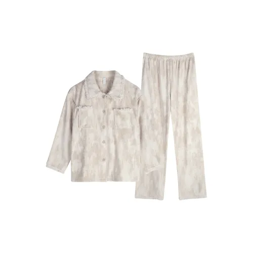 XUANJING 64005 Бежевый Серый [Отложной воротник] Женские Пижамные комплекты