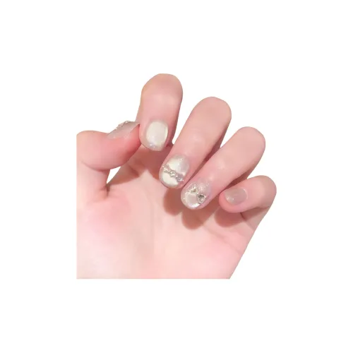 COLLEEN Elegance Brightening Spar False Nail Короткий Круглый Белый Однотонный Сверкающий Бобовый Оболочка 14мм