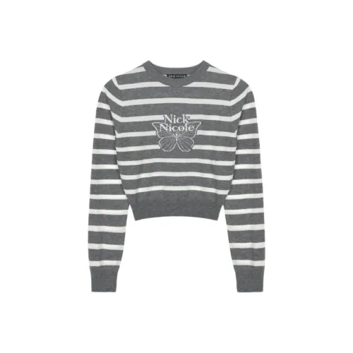 Nick Nicole Fw25 Мини Butterfly Signature Stripe KNIT_Серый Трикотаж Женский