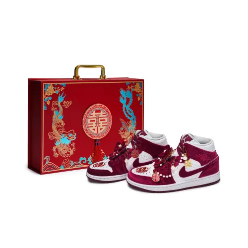 Jordan Air Jordan 1 Винтажные баскетбольные кроссовки MID Топ Красно-белый Золотой Женские