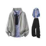 Фотиния Серый + Сапфир Синий Рубашка + Черный Галстук + Черные Штаны