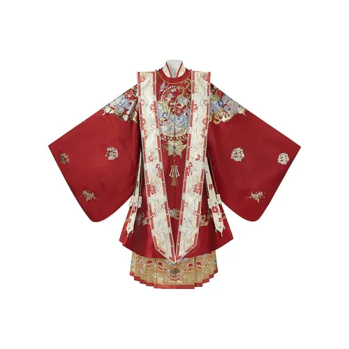 Cloud Hidden Moon Embroidery Круглый вырез Сиреневый Китайская юбка с узором "конское лицо" Унисекс