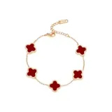 Браслет с четырехлистным клевером, красный