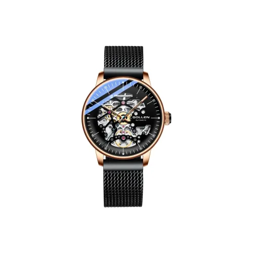 SOLLEN Механический механизм ремешок из нержавеющей стали мужские часы циферблат с открытым механизмом