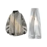 Топ Серый Хлопковый пуховик + Штаны Белый Фотиния Серый с флисовой подкладкой